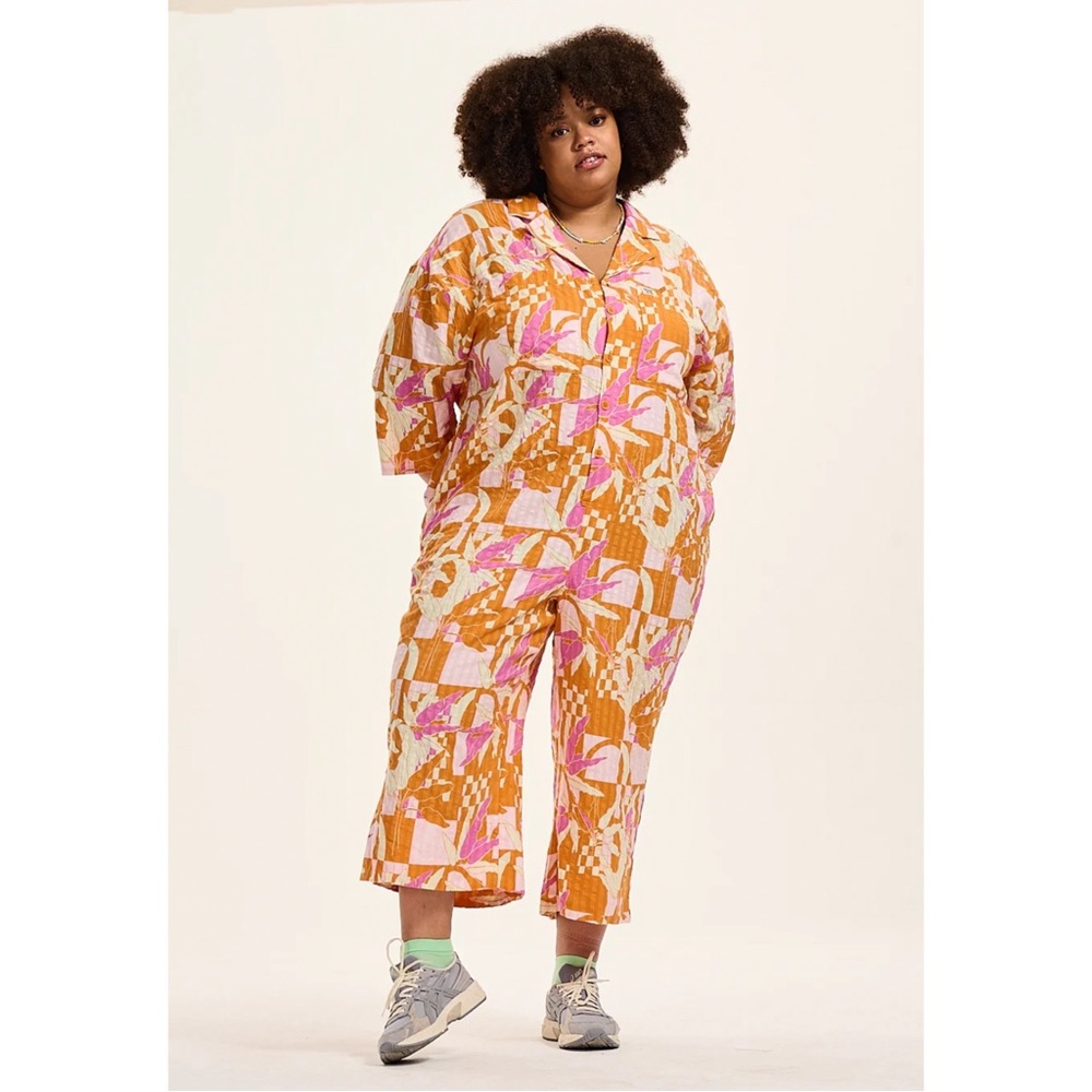 Rare! Lucy & Yak Retro Orange + Pink Floral Fran Jumpsuit ~ Organic Cotton 14
